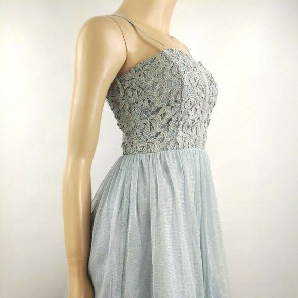 City Triangles Mini Dress Blue Lace And Tulle Size 7 - Picture 2 of 7